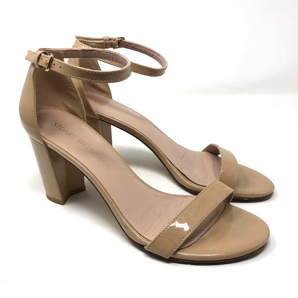 Stuart Weitzman Sandals Womens‎ 8 Beige Patent Leather Ankle Strap Party Wedding